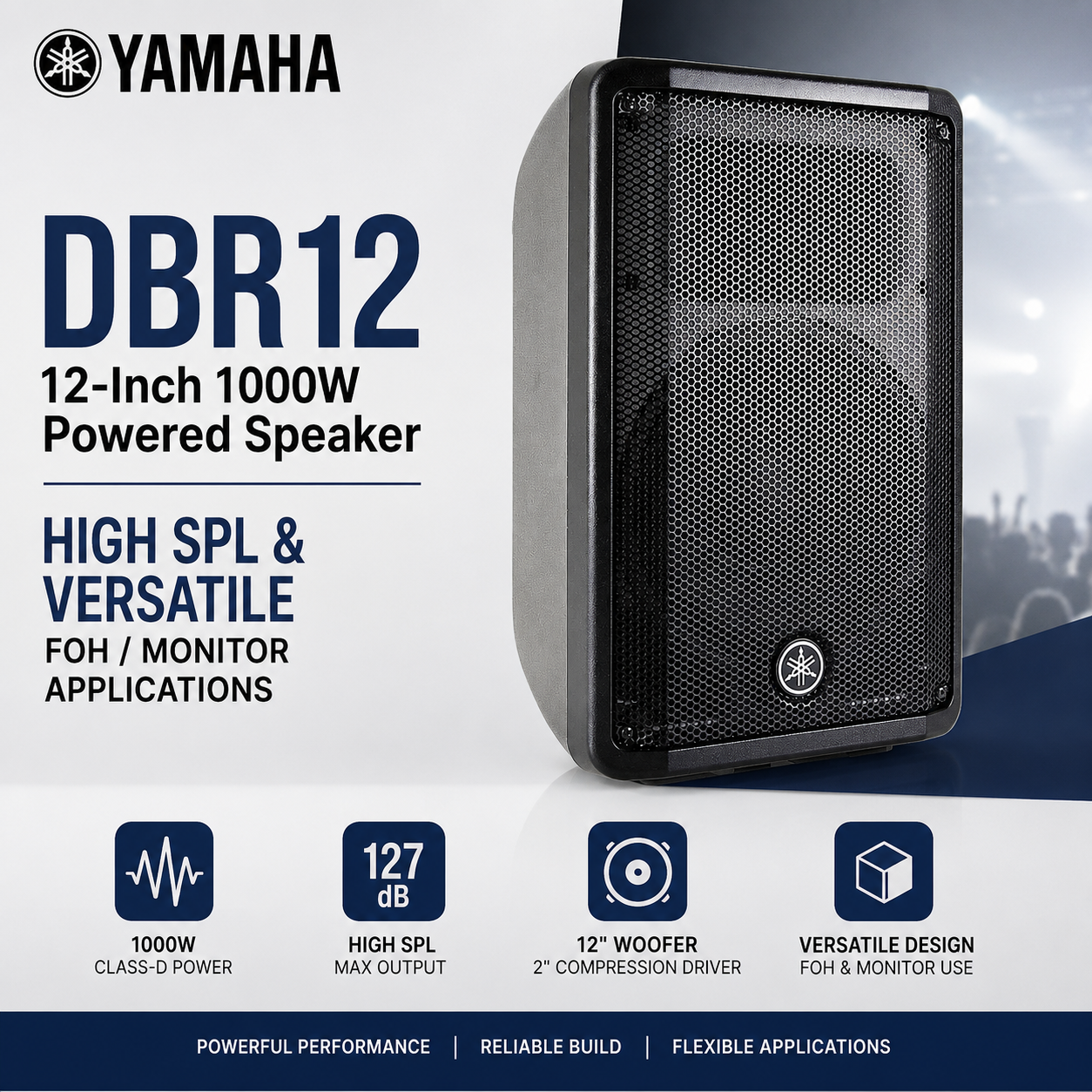 雅马哈 DBR12 – 12寸 1000W 有源音箱，高声压多功能舞台与监听应用