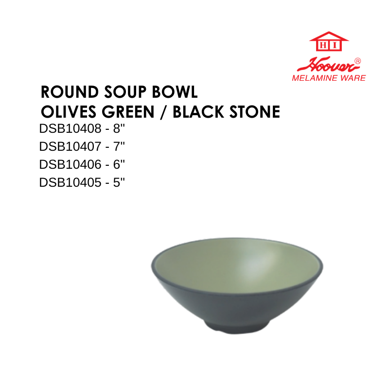 HOOVER MELAMINE WARE ROUND SOUP BOWL OLIVES GREEN / BLACK STONE DSB10408 DSB10407 DSB10406 DSB10405