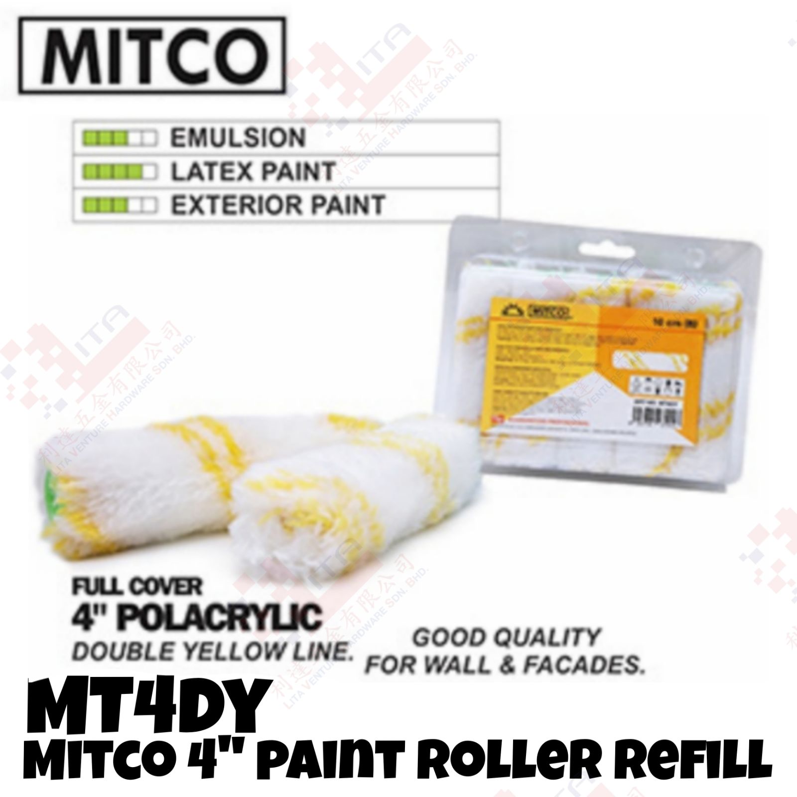 MITCO BRAND 4'' PAINT ROLLER REFILL - MT4DY
