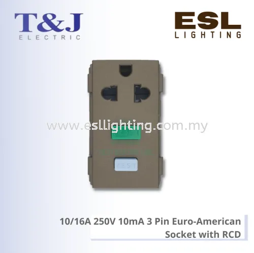 T&J DECO SERIES 10/16A 250V 10mA 3 Pin Euro-American Socket with RCD - W8416VRCD / W8416VRCD-SBL / W8416VRCD-ST / W8416VRCD-MSB / W8416VRCD-MSL