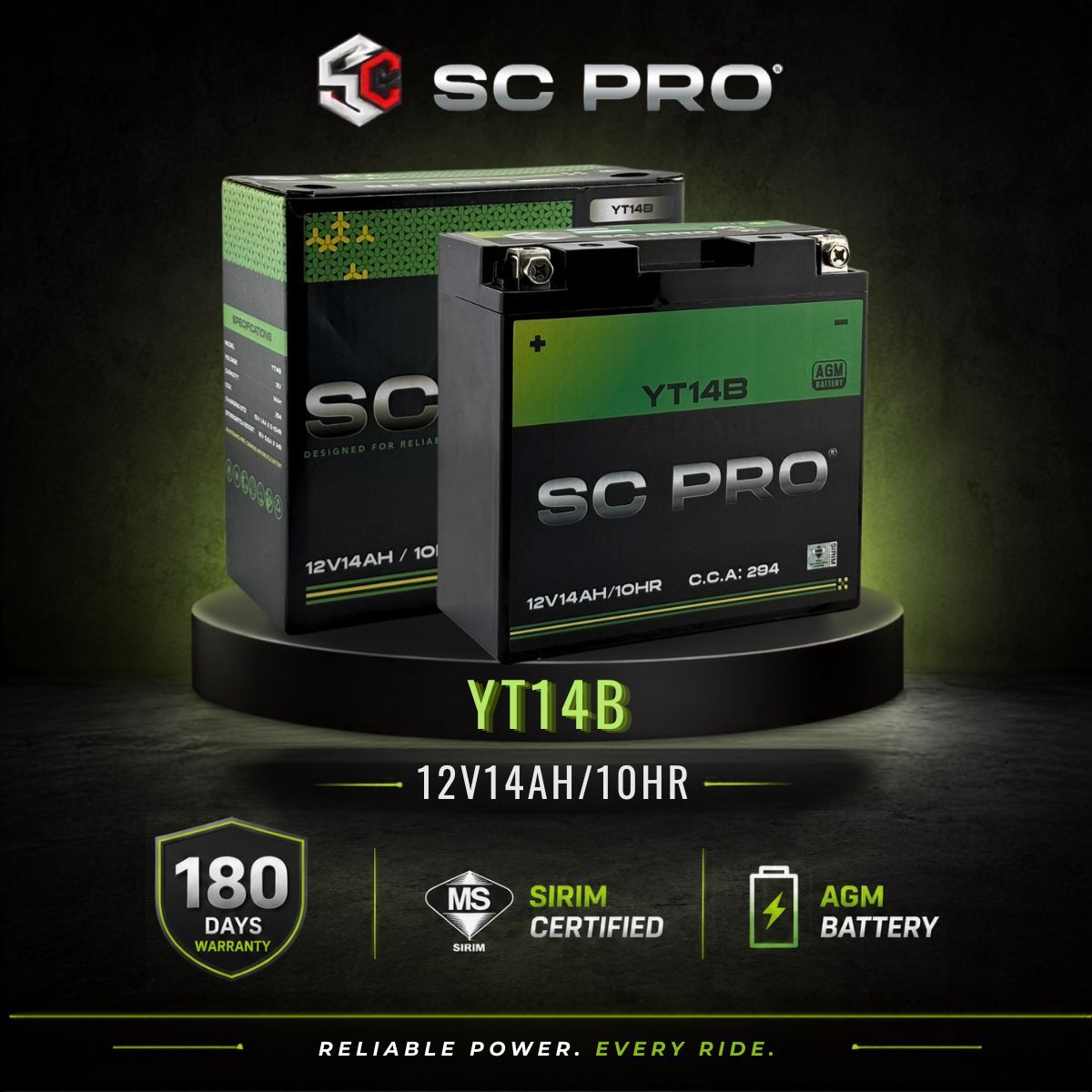 YT14B-BS SC PRO - BATERI CBR1000/XJR-1300/ FJR-1300/1300 ES (2003-2018)/ FJR-1000-fzi–1000cc(2001-2005)/Raider/RaiderS–11854cc (2008-2017)/yosung ST7-700cc (2010-2013)/Ducati Monster 796 (2014)