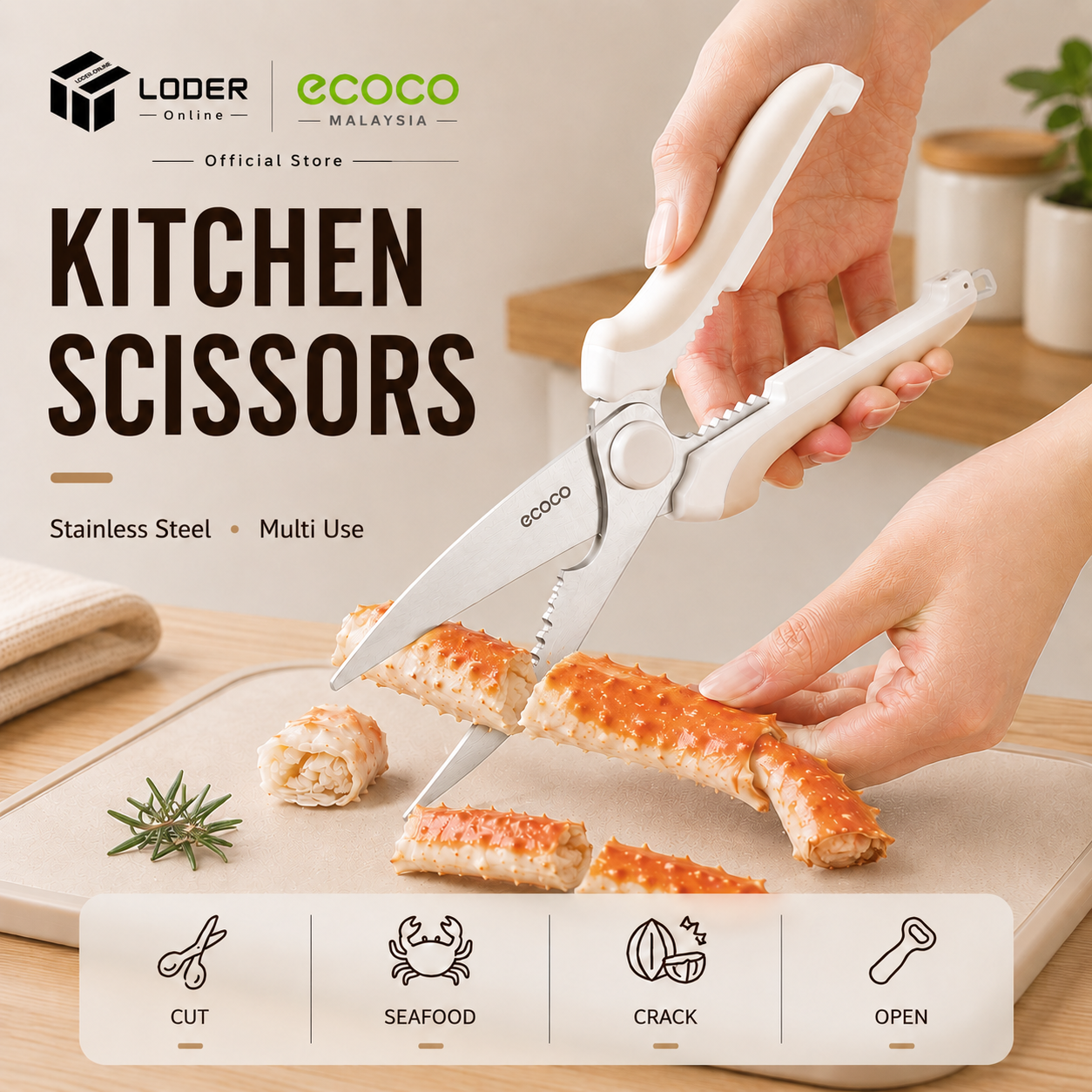 LODER ECOCO Kitchen Scissors Multipurpose Food Grade Stainless Steel Kitchen Shears with Cover