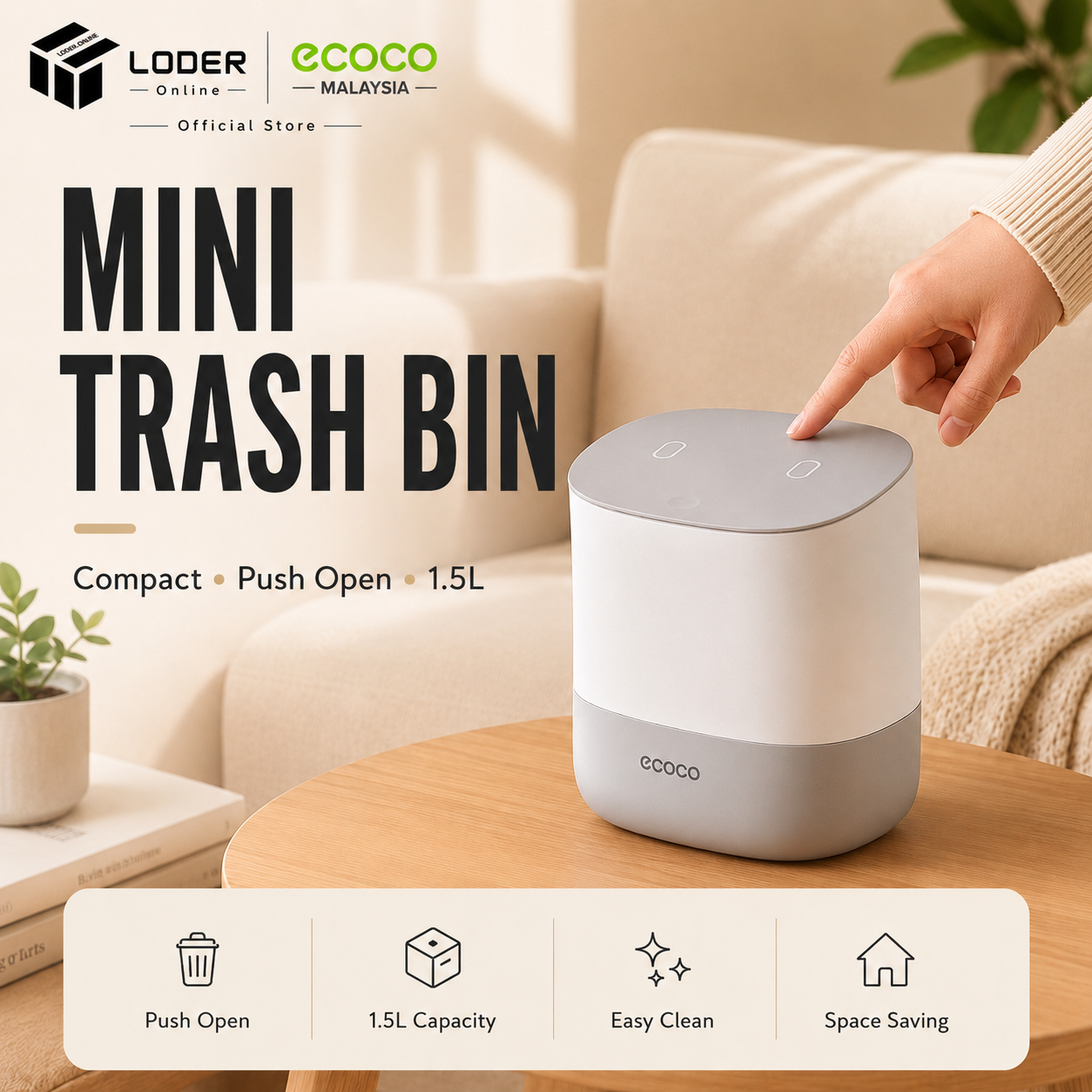 LODER ECOCO Mini Trash Bin Desktop Trash Bin Table Waste Bin Small Garbage Dustbin Home Office Bathroom Kitchen