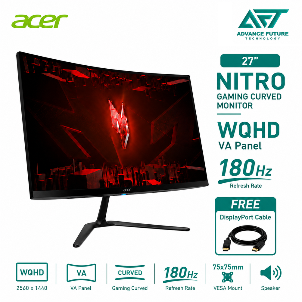 Acer Nitro ED270US3 27'' WQHD VA 180Hz Gaming Curved Monitor ( Speaker, 2x HDMI, DP, Audio-Out, 3 Years Warranty )