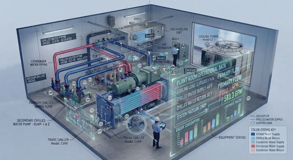 Centralized chiller plant 3D BIM modeling