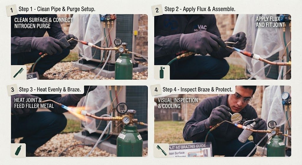 HVAC split system brazing step by step procedure
