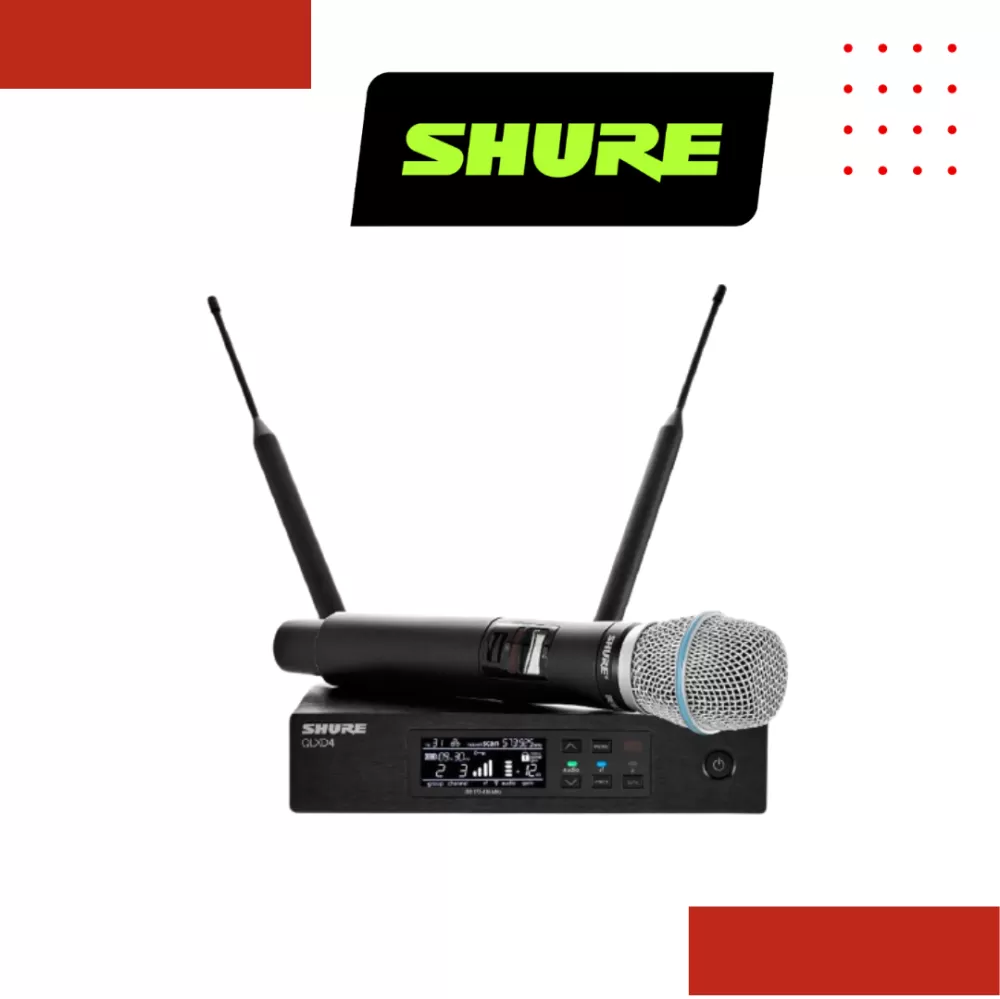 Shure QLXD24/BETA87A Handheld Wireless Microphone System, QLXD4 Wireless Receiver & QLXD2/BETA87A Handheld Transmitter