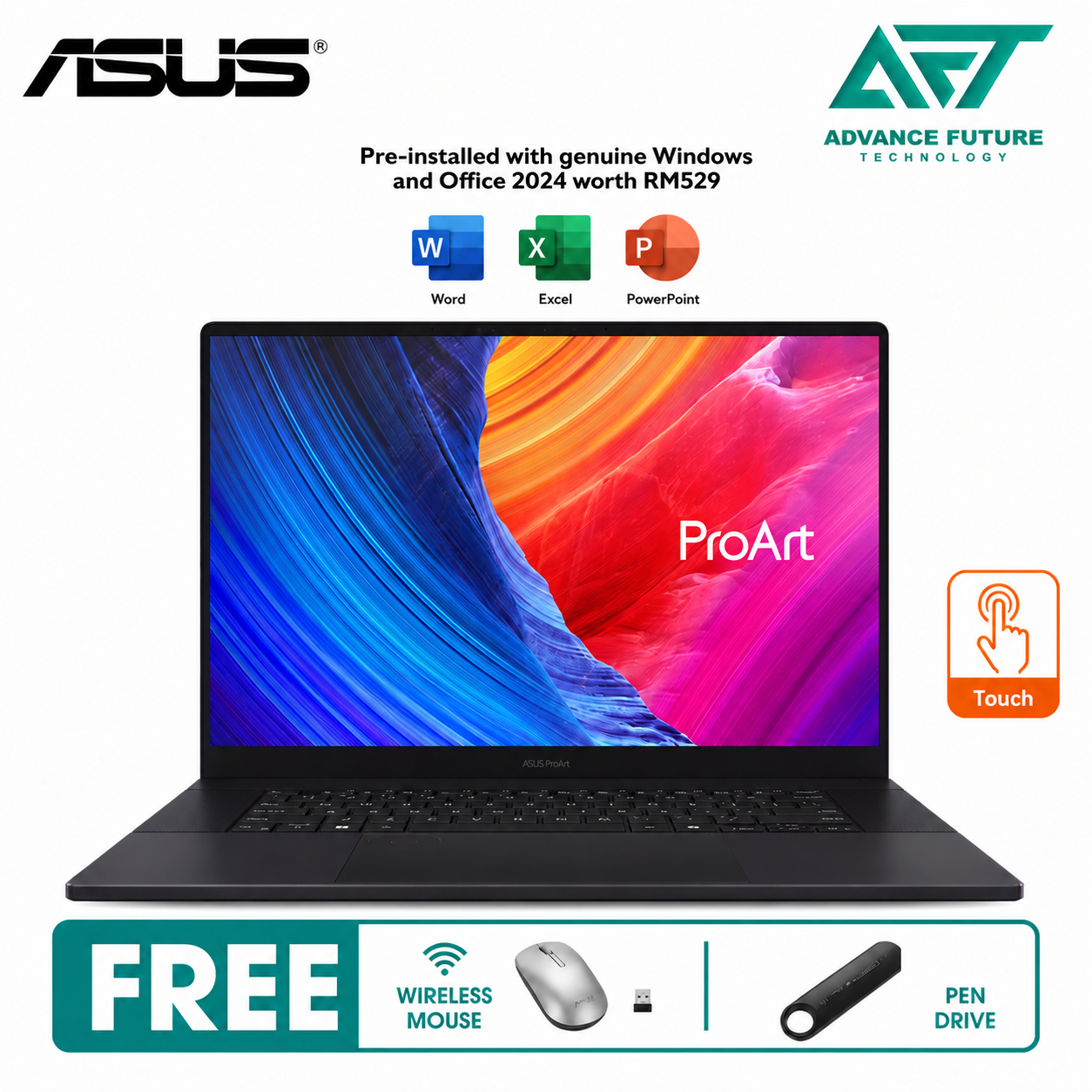 Asus ProArt P16 H7606W-PSR274WS 16" 3K OLED Touch Laptop Nano Black ( AMD Ryzen AI 9 HX 370, 32GB, 2TB SSD, RTX5070, W11, H&S 2024&M365 )