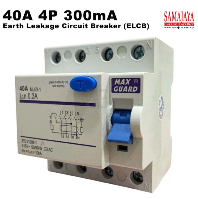 Maxguard 40A 4 Pole 0.3A/ 300mA ELCB/ RCCB