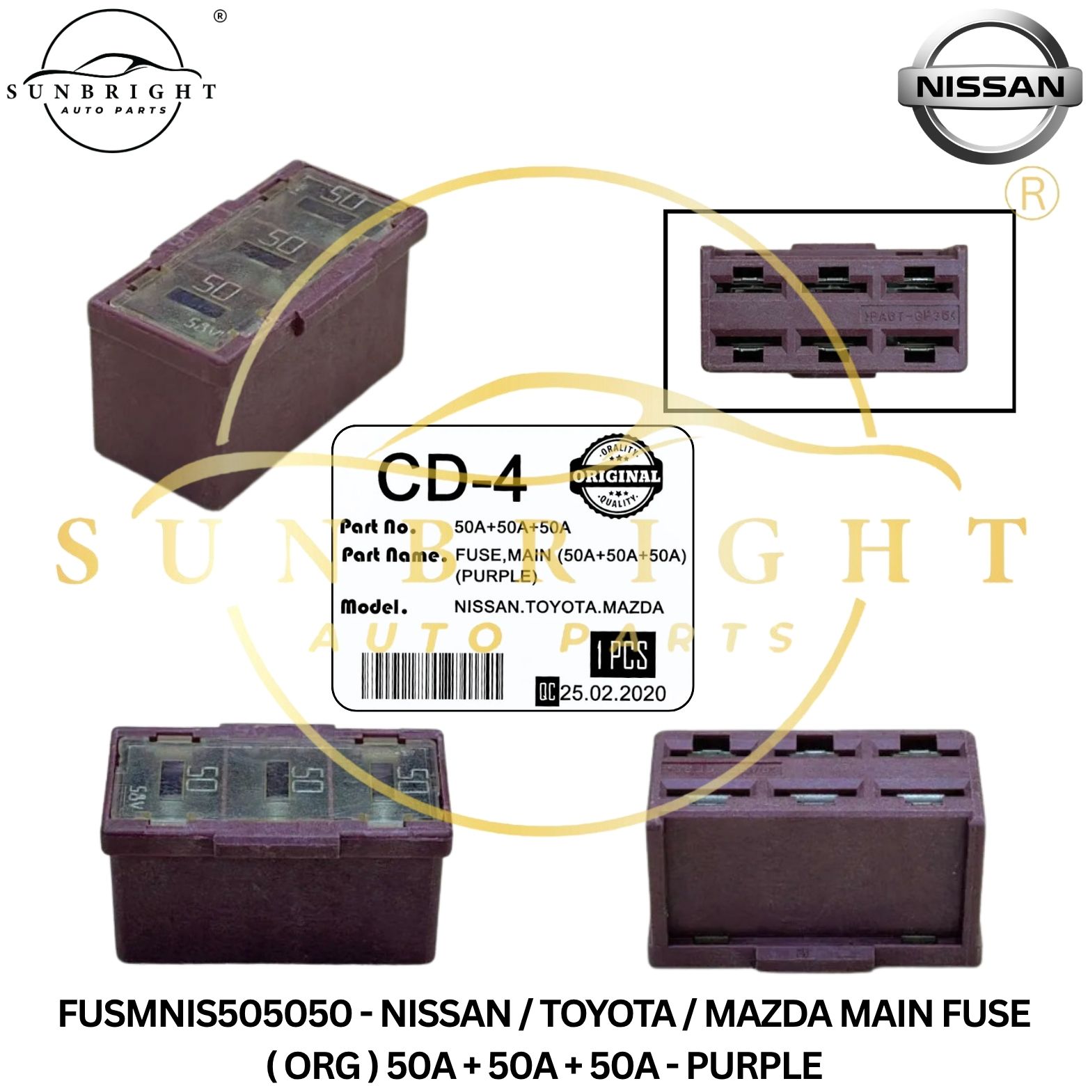 FUSMNIS505050 - NISSAN / TOYOTA / MAZDA MAIN FUSE ( ORG ) 50A + 50A + 50A - PURPLE