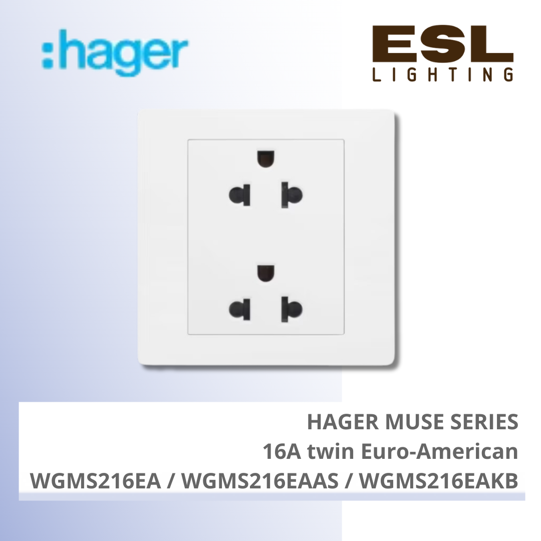 HAGER Muse Series - 16A twin Euro-American - WGMS216EA / WGMS216EAAS / WGMS216EAKB