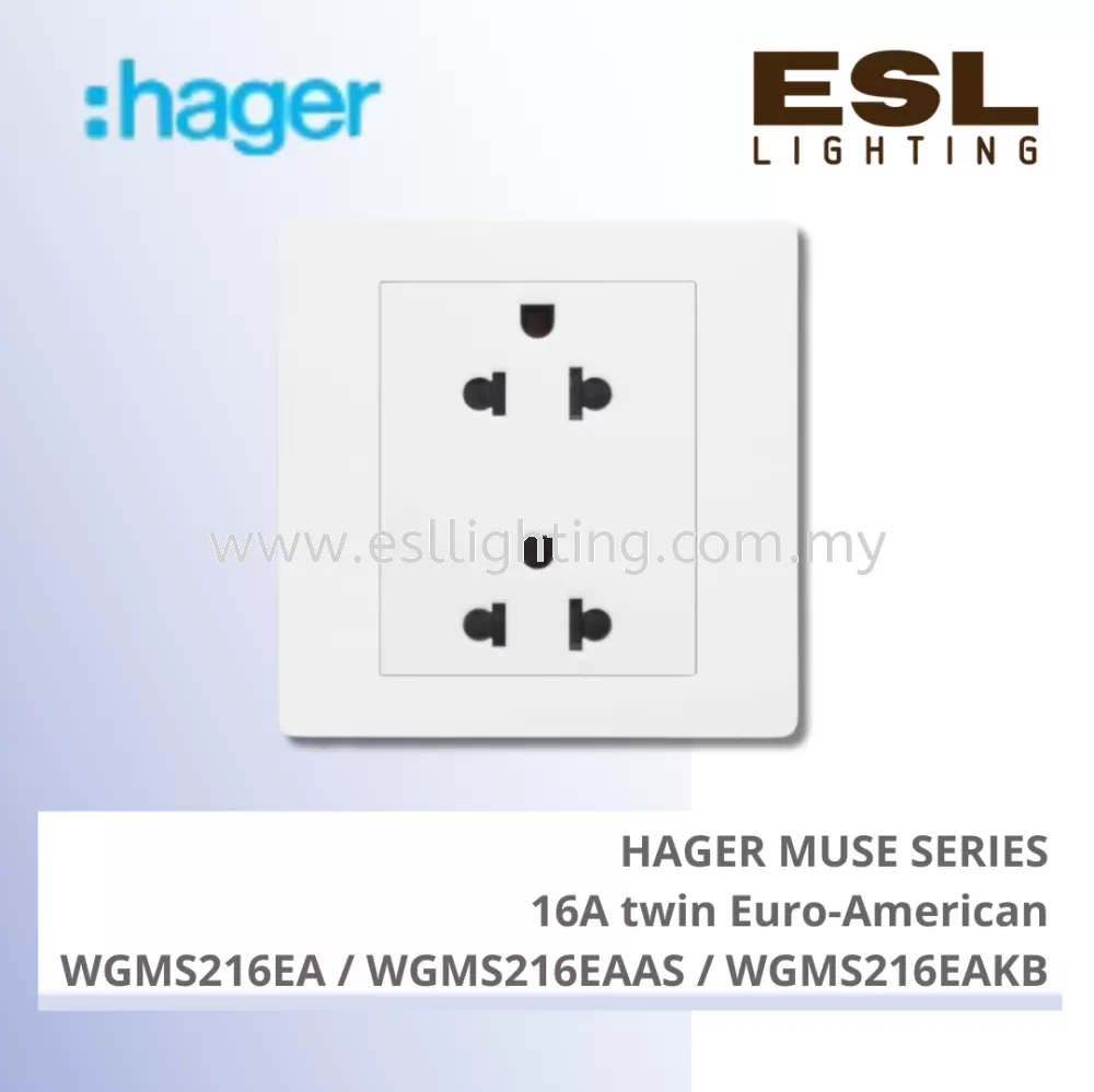 HAGER Muse Series - 16A twin Euro-American - WGMS216EA / WGMS216EAAS / WGMS216EAKB