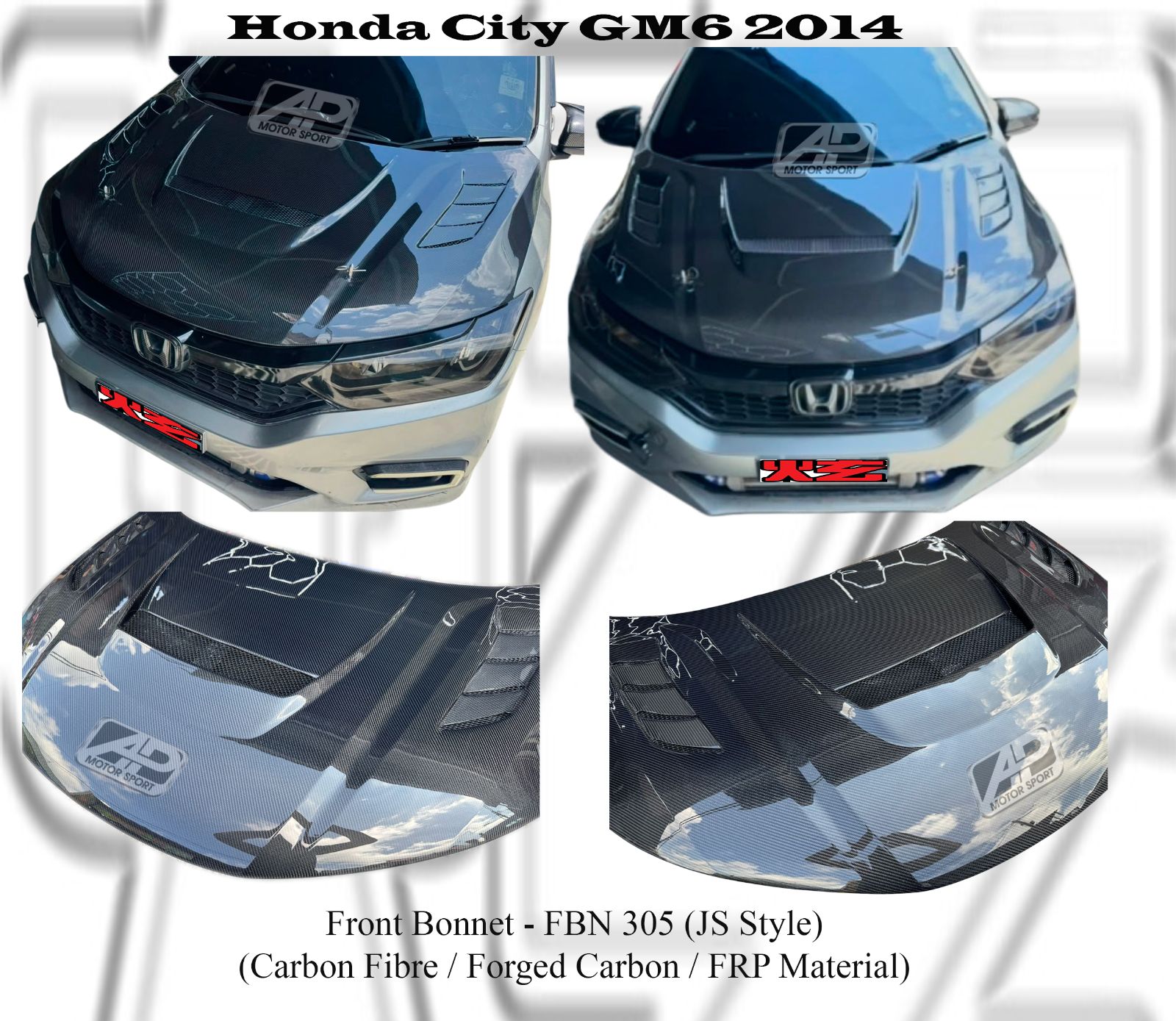 Honda City 2014 GM6 Front Bonnet (JS Style) (Carbon Fibre / Forged Carbon / FRP Material)
