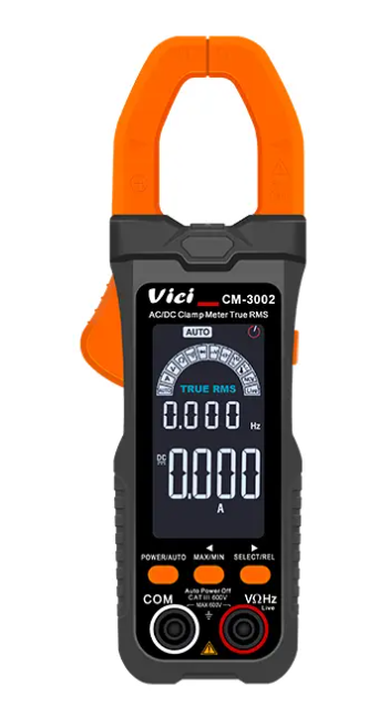 Vici CM-3002 Large color screen smart clamp meter, 800A AC/DC current meter, automatically identifies measurements, AC DC Max 800A, True RMS, NCV, Capacitance, Frequency, Duty-cycle, Temperature, Live tests; with Backlight, Data hold, Clamp lighting functions
