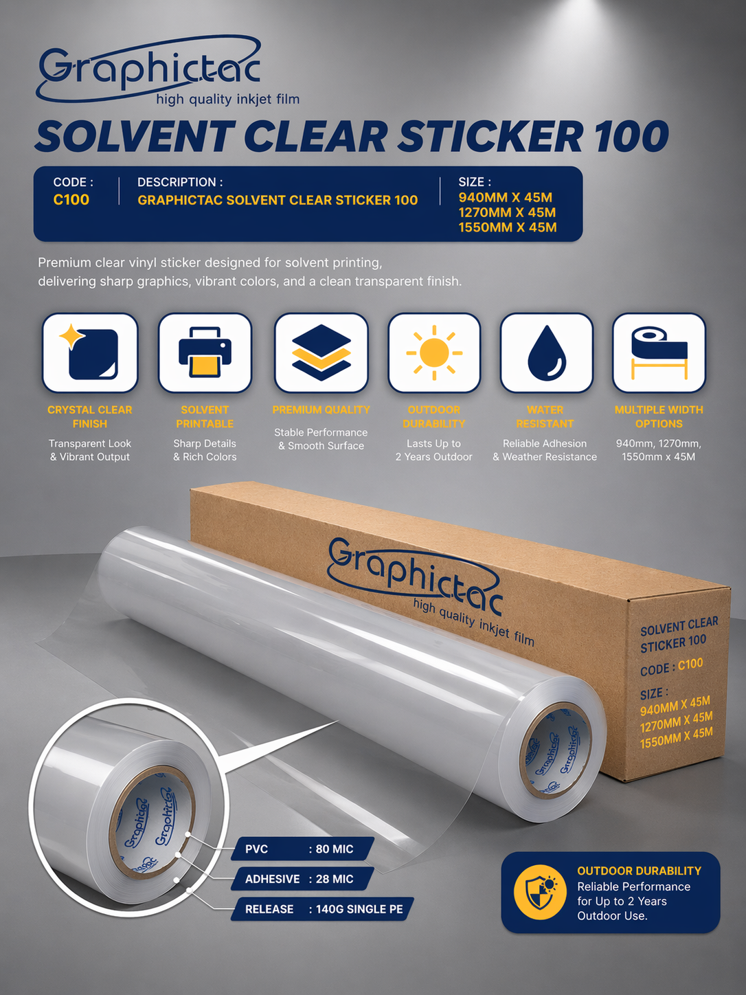 [ C100 ] GRAPHICTAC SOLVENT CLEAR STICKER 100