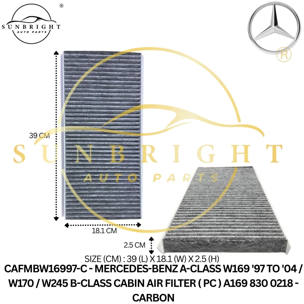 CAFMBW16997-C - MERCEDES-BENZ A-CLASS W169 '97 TO '04 / W170 / W245 B-CLASS CABIN AIR FILTER ( PC ) A169 830 0218 - CARBON
