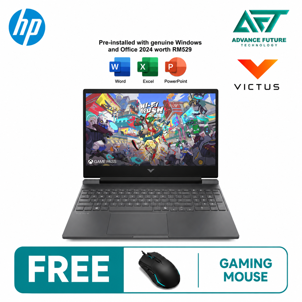 HP Victus 15-fa2549TX 15.6" FHD 144Hz Gaming Laptop Mica Silver ( Intel Core i5 13420H, 16GB, 512GB SSD, RTX3050, W11, H&S 2024&M365 )
