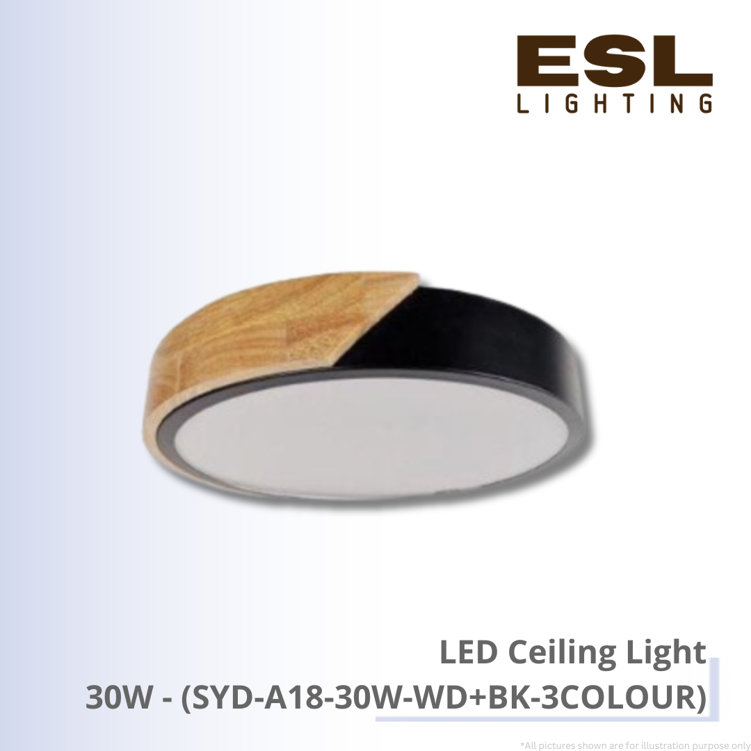 LED Ceiling Light 30W - SYD-A18-30W-WD+BK-3COLOUR