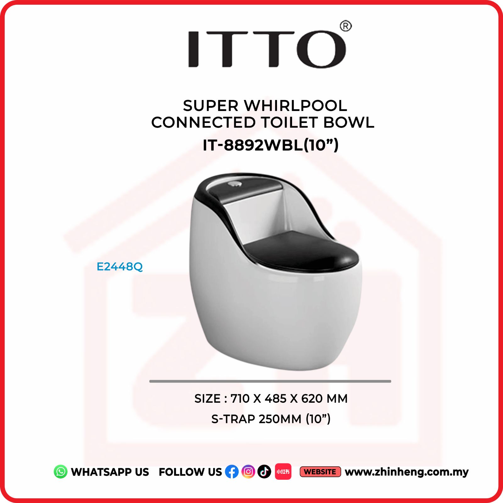 ITTO SUPER WHIRLPOOL CONNECTED TOILET BOWL  IT-8892WBL(10")