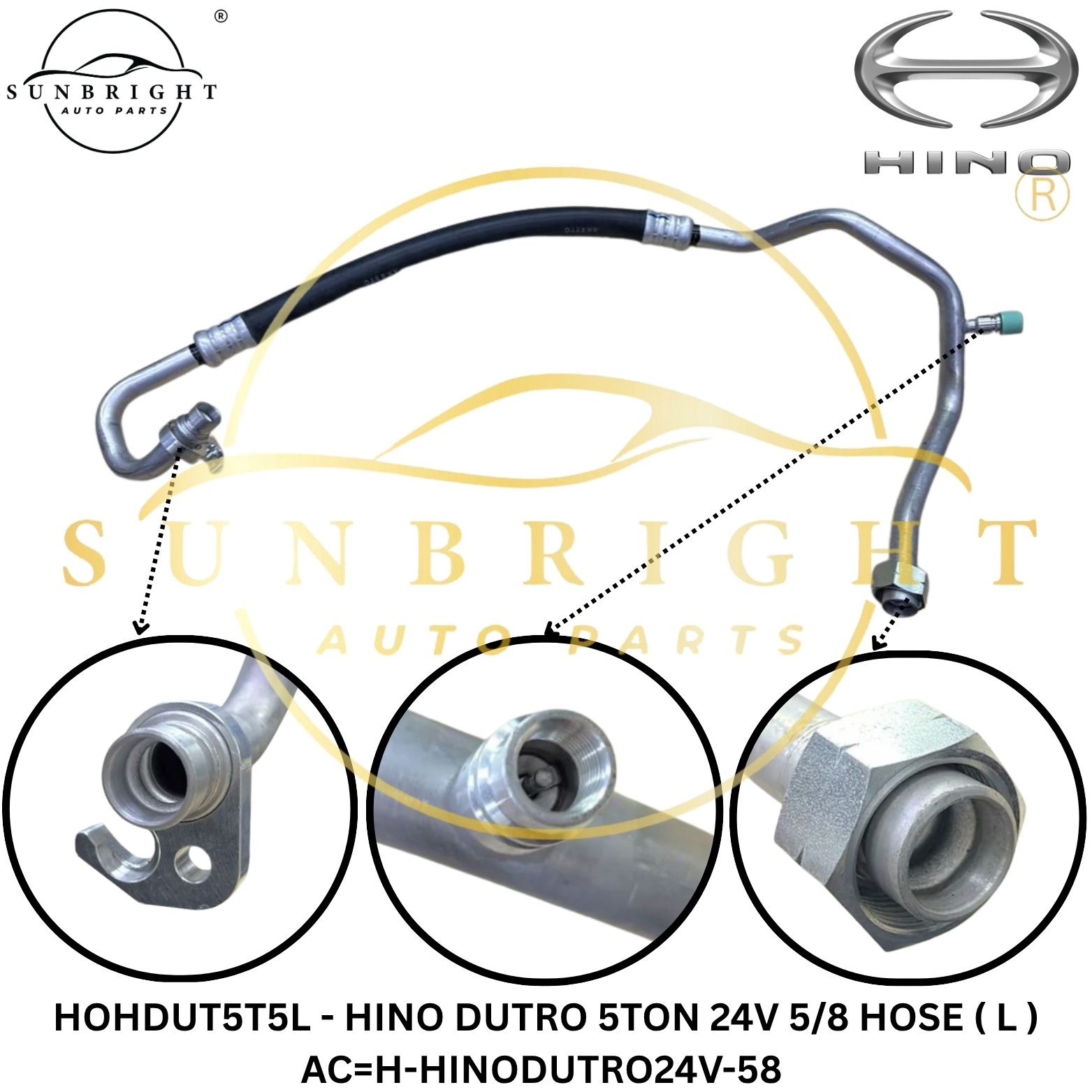 HOHDUT5T5L - HINO DUTRO 5TON 24V 5/8 HOSE ( L ) AC=H-HINODUTRO24V-58