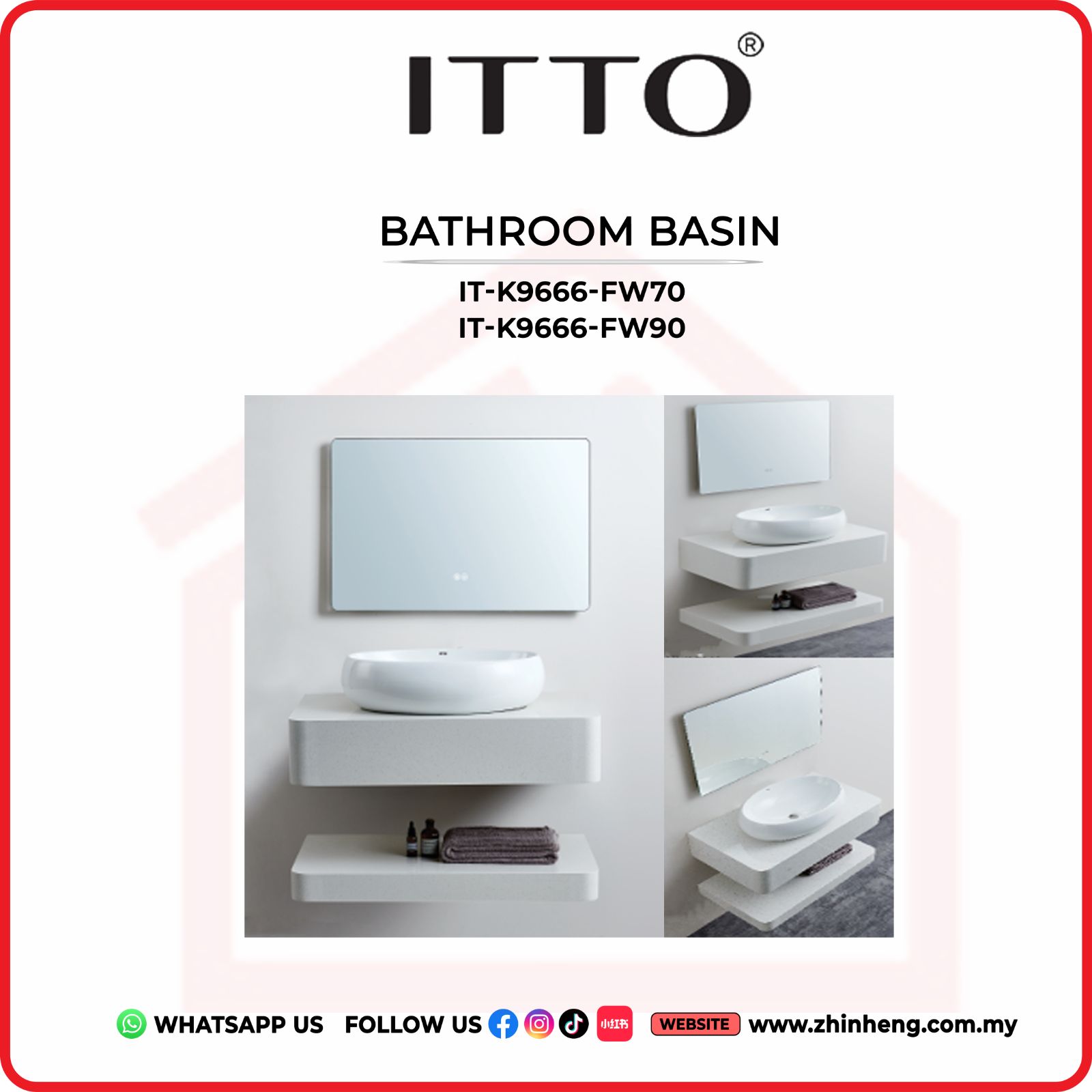 ITTO BATHROOM BASIN ONLY IT-K9666-FW70 + IT-K9666-FW90