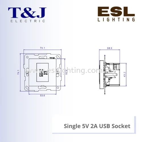 T&J LAVINA"95" SERIES SINGLE 5V 2A USB SOCKET - JC811USBA-W-LAL / JC811USBA-W-LBE / JC811USBA-W-LBL / JC811USBA-W-LBR / JC811USBA-W-LGR / JC811USBA-W-LIV / JC811USBA-W-LLA / JC811USBA-W-LSI / JC811USBA-W-LTP / JC811USBA-W-LWH