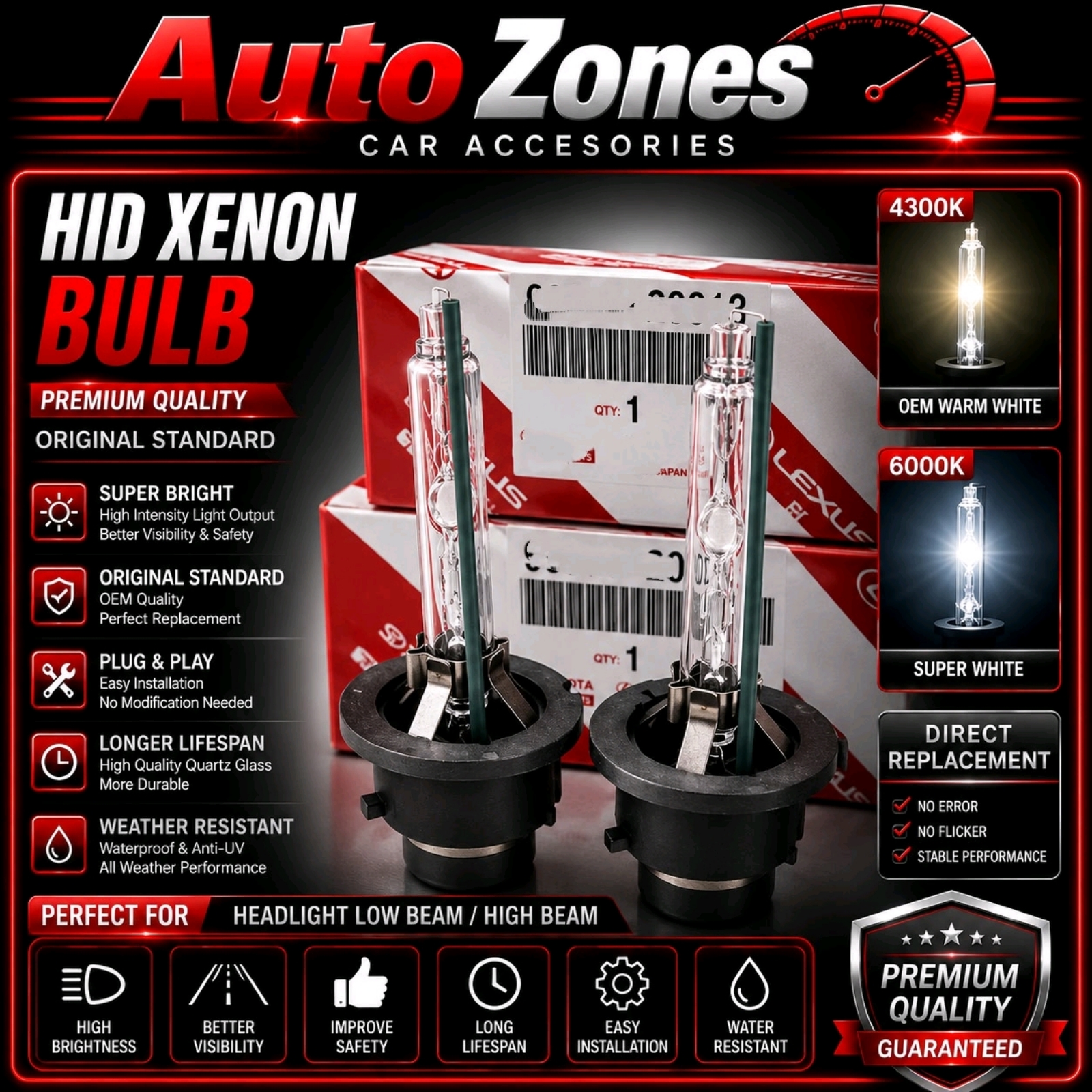 Toyota Genuine Parts D1S D2S D3S D4S HID Xenon Headlight Bulb OEM Replacement 4300K 6000K Bright White Headlamp for Toyota Lexus Alphard Vellfire Camry