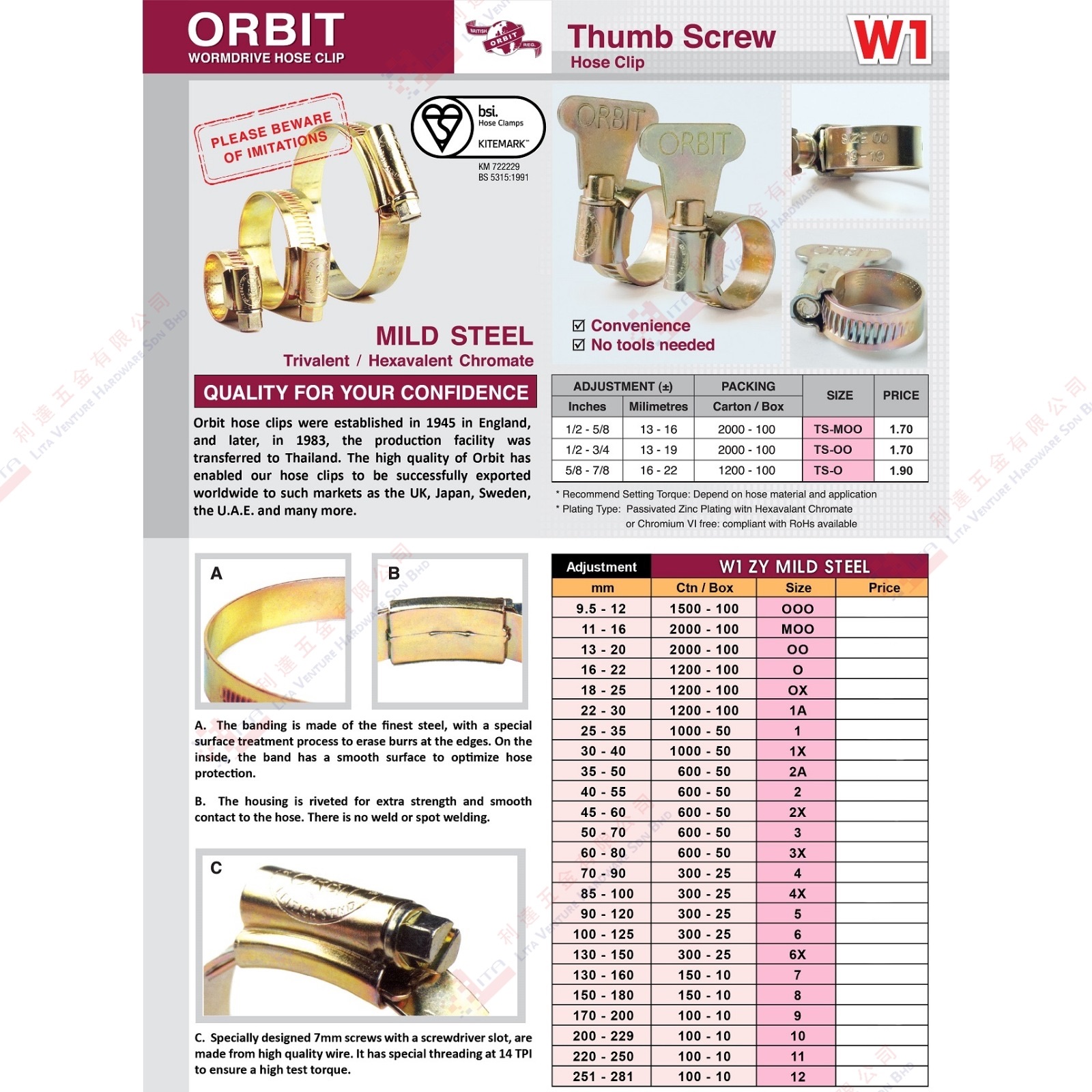 ORBIT BRAND HOSE CLIP - WI
