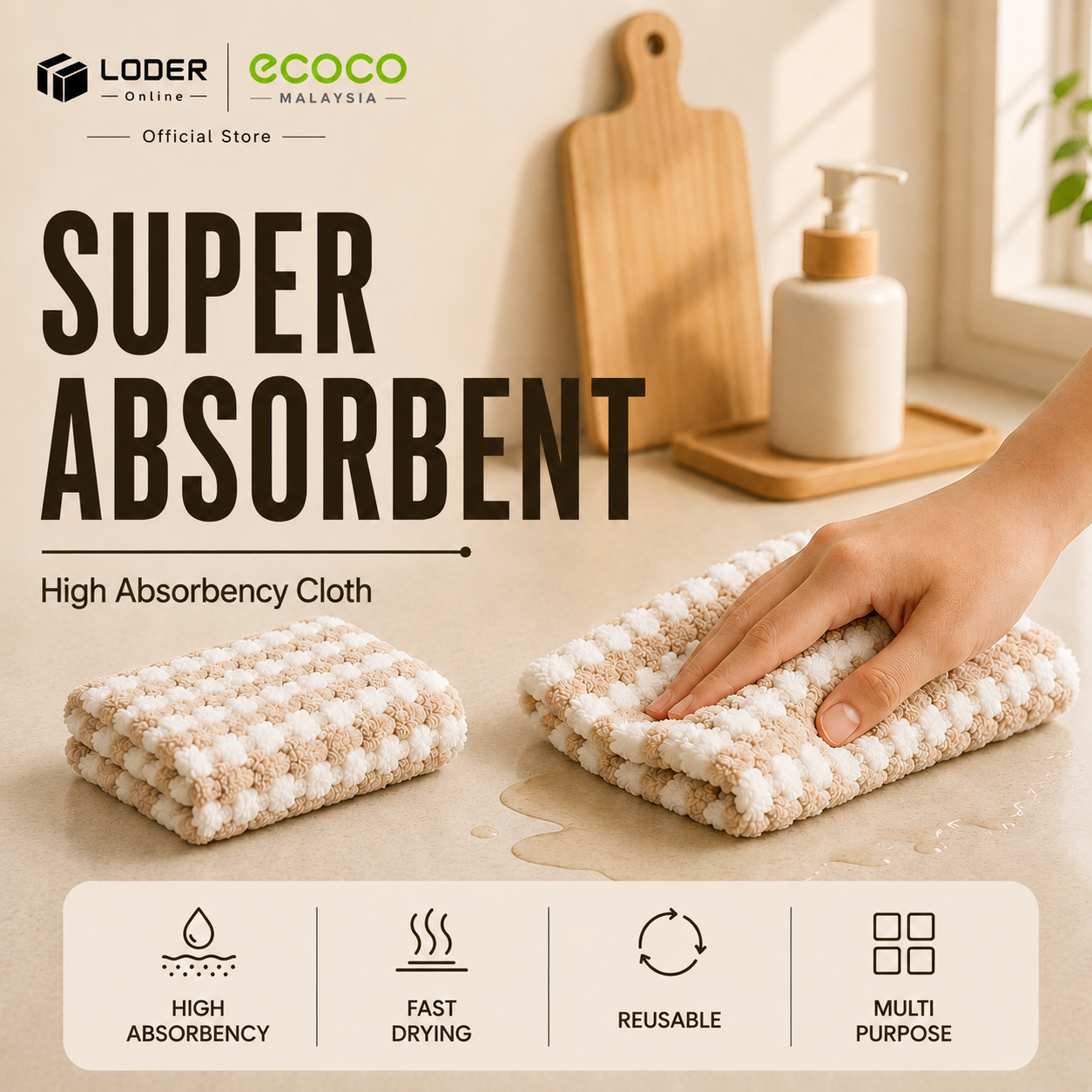 LODER ECOCO Super Absorbent Dish Cloth Microfiber Cleaning Cloth Kitchen Cleaning Towel Fast Drying Rag
