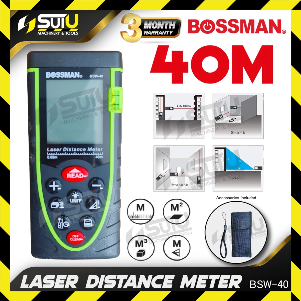 BOSSMAN BSW40 40M Laser Distance Meter / Pengukur Jarak Laser