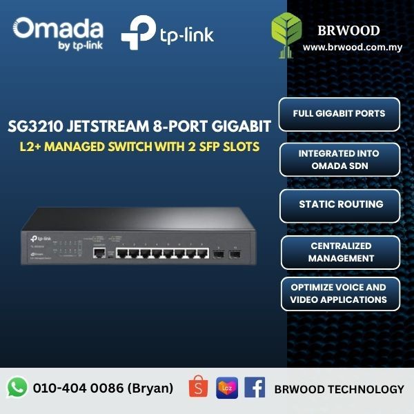 OMADA TP-LINK SG3210: JetStream 8-Port Gigabit L2+ Managed Switch with 2 SFP Slots