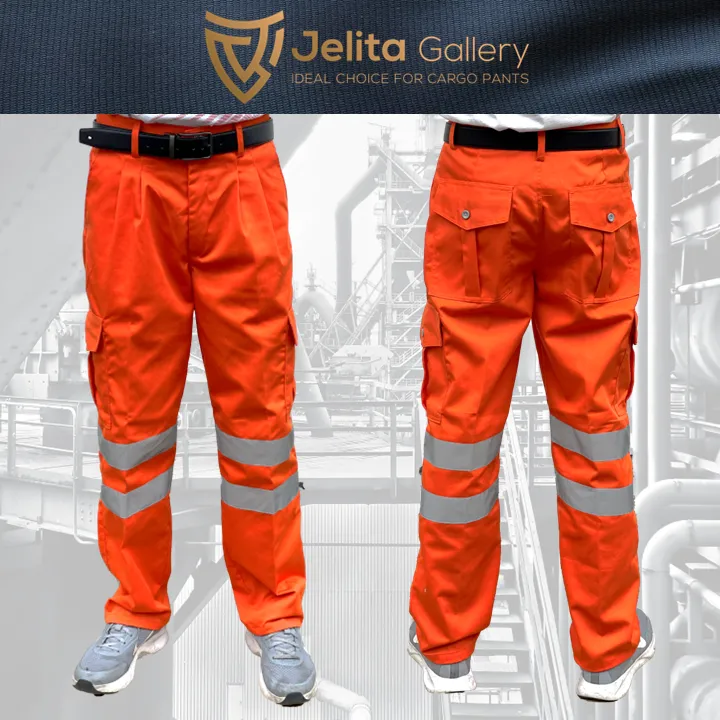 Custom Made Cargo Pants Orange with Double Reflector