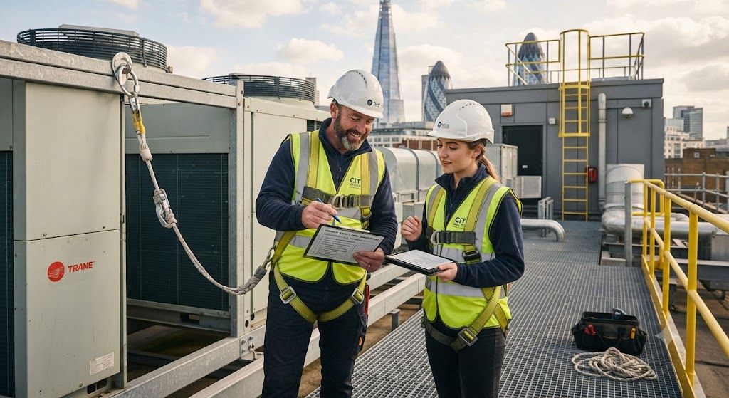 HVAC technician rooftop safety risk assessment