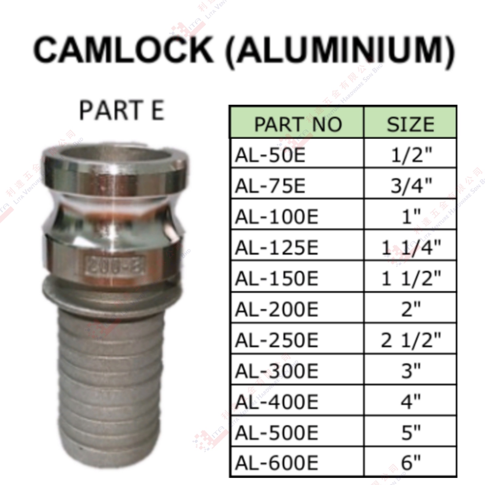 CAMLOCK ALUMINIUM - AL50E AL75E AL100E AL125E AL150E AL200E AL250E AL300E AL400E AL500E AL600E