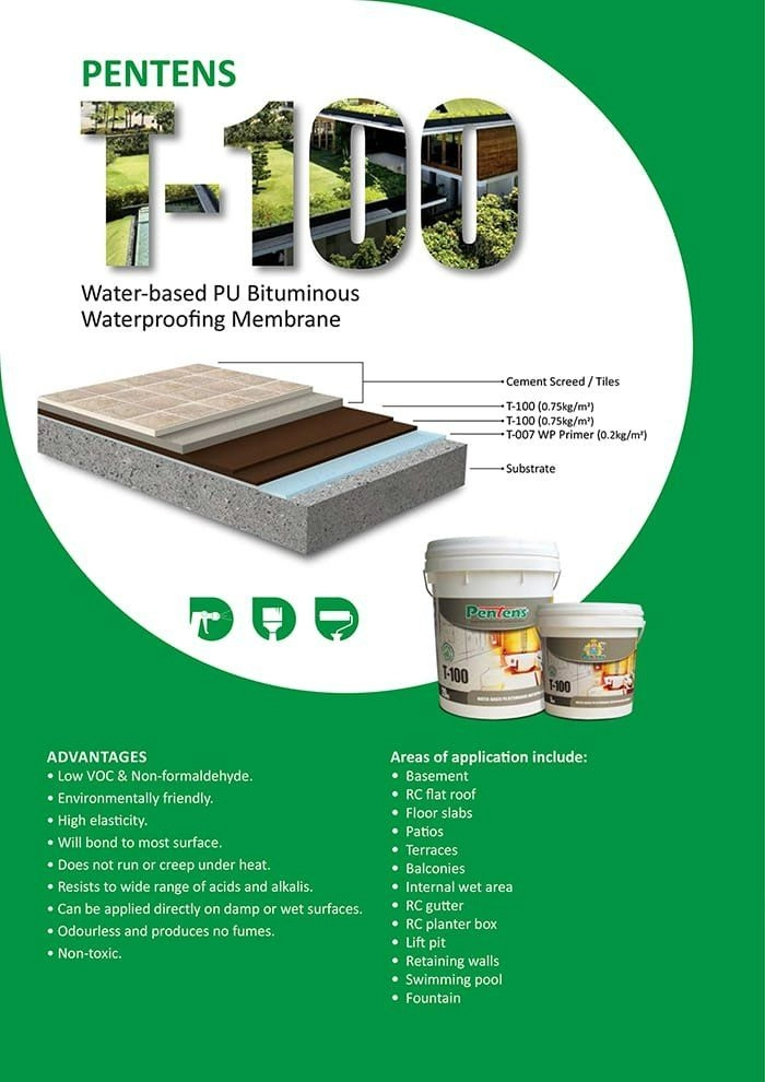 Pentens T-100 Water-based PU Bituminous Waterproofing Membrane