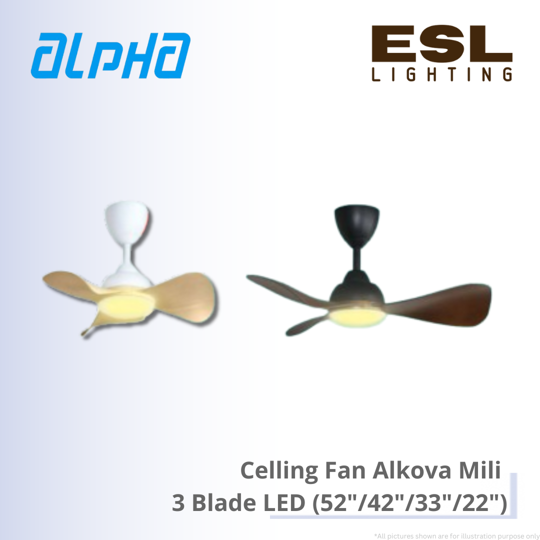 ALPHA Celling Fan Alkova Mili - 3 Blade  LED (52"/42"/33"/22")