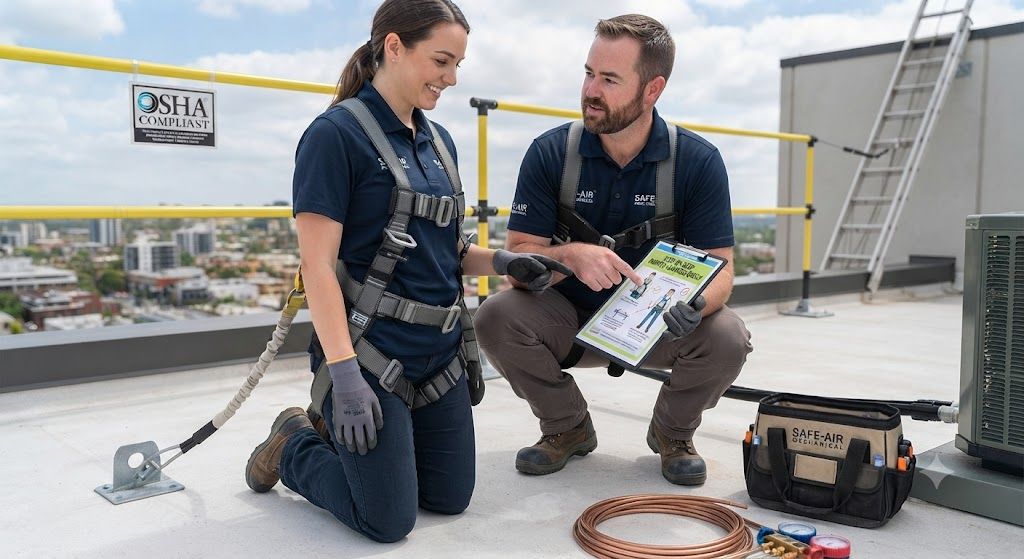 HVAC technician safety harness installation guide