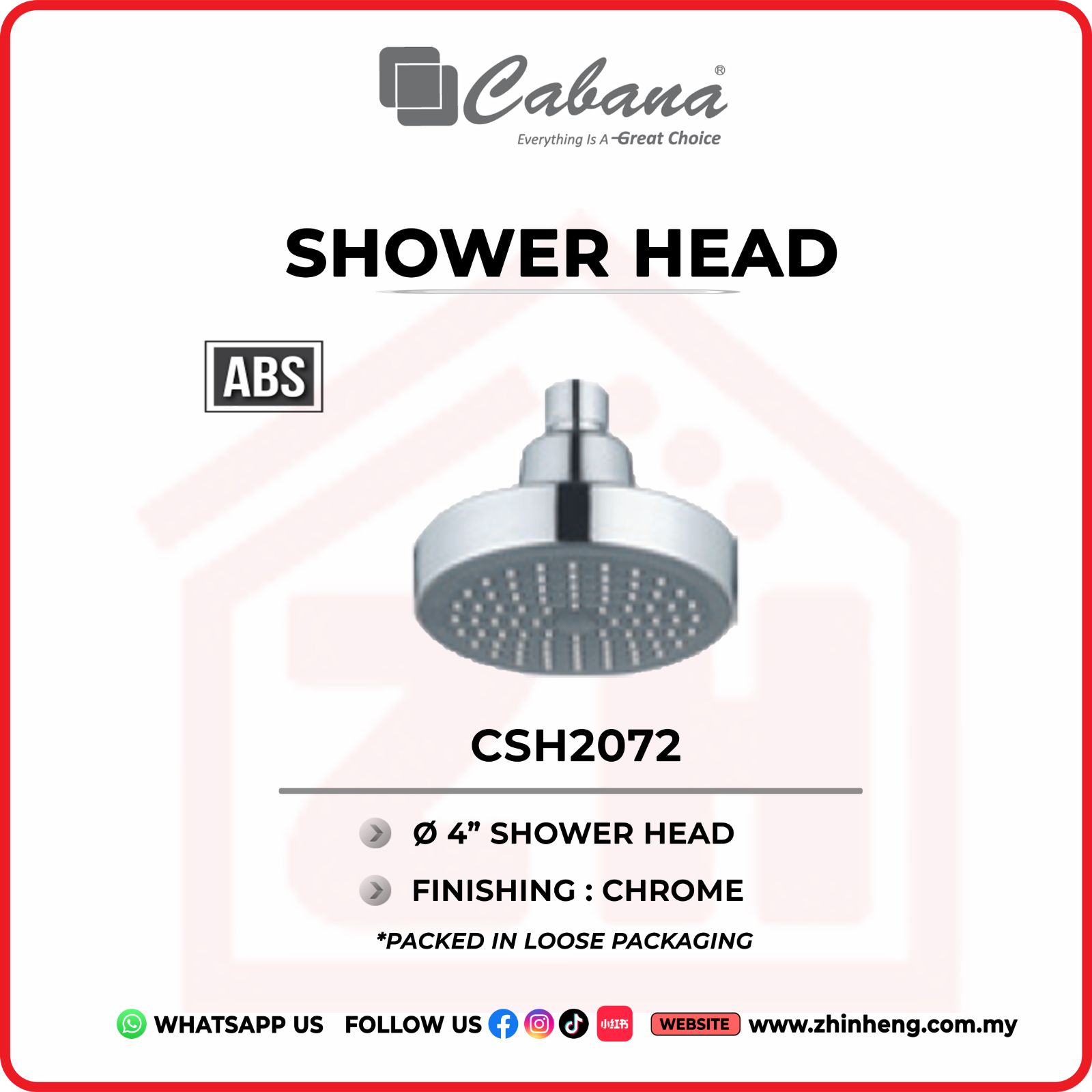 CABANA  4'' ROUND SHOWER HEAD SINGLE FUNCTION  CSH2072