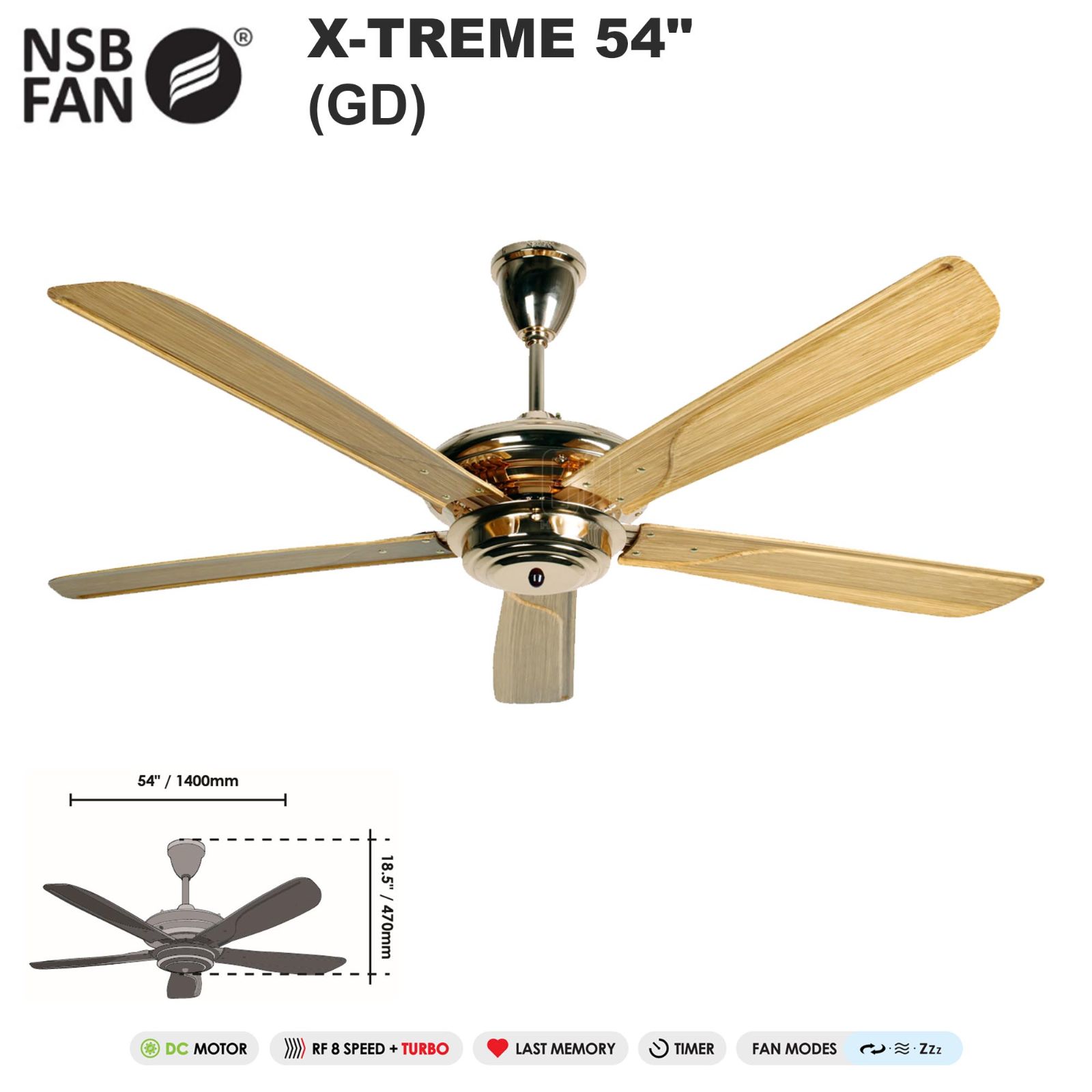 NSB X-TREME DC CEILING FAN 54" FD952-54 (GD)