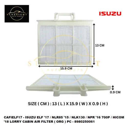 CAFIELF17 - ISUZU ELF '17 / NLR85 '15 / NLK130 / NPR '16 700P / HICOM '18 LORRY CABIN AIR FILTER ( ORG ) PC - 8980250061 - Sunbright Auto Parts Supply Sdn Bhd