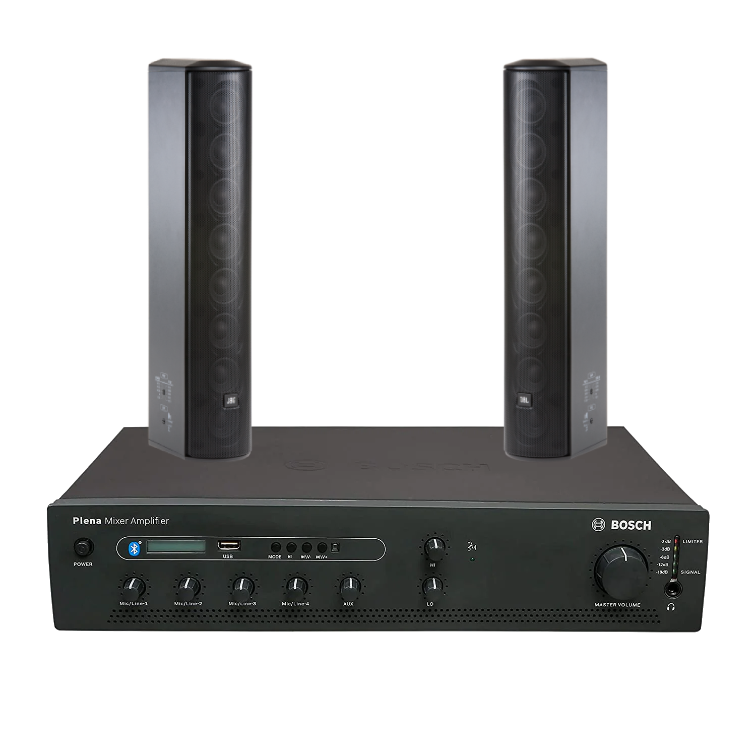 Bosch PA Package with PLE-1MEXXX-3AP 60W/120W/240W Mixing Amplifier & JBL CBT50LA-1  Constant Beamwidth Technology™ Line Array Column Loudspeaker