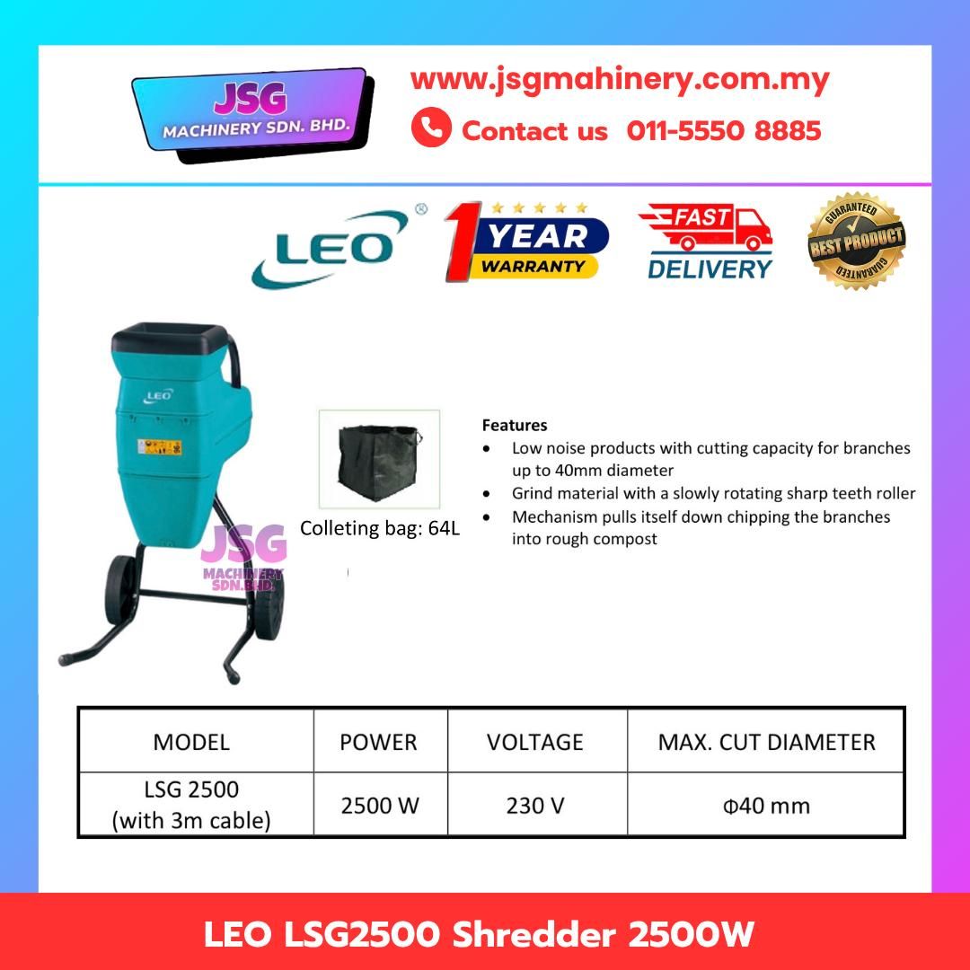 LEO LSG2500 (with 3m cable) Electric Garden Shredder 2500W Heavy Duty Leaf & Branch Chipper Mulcher