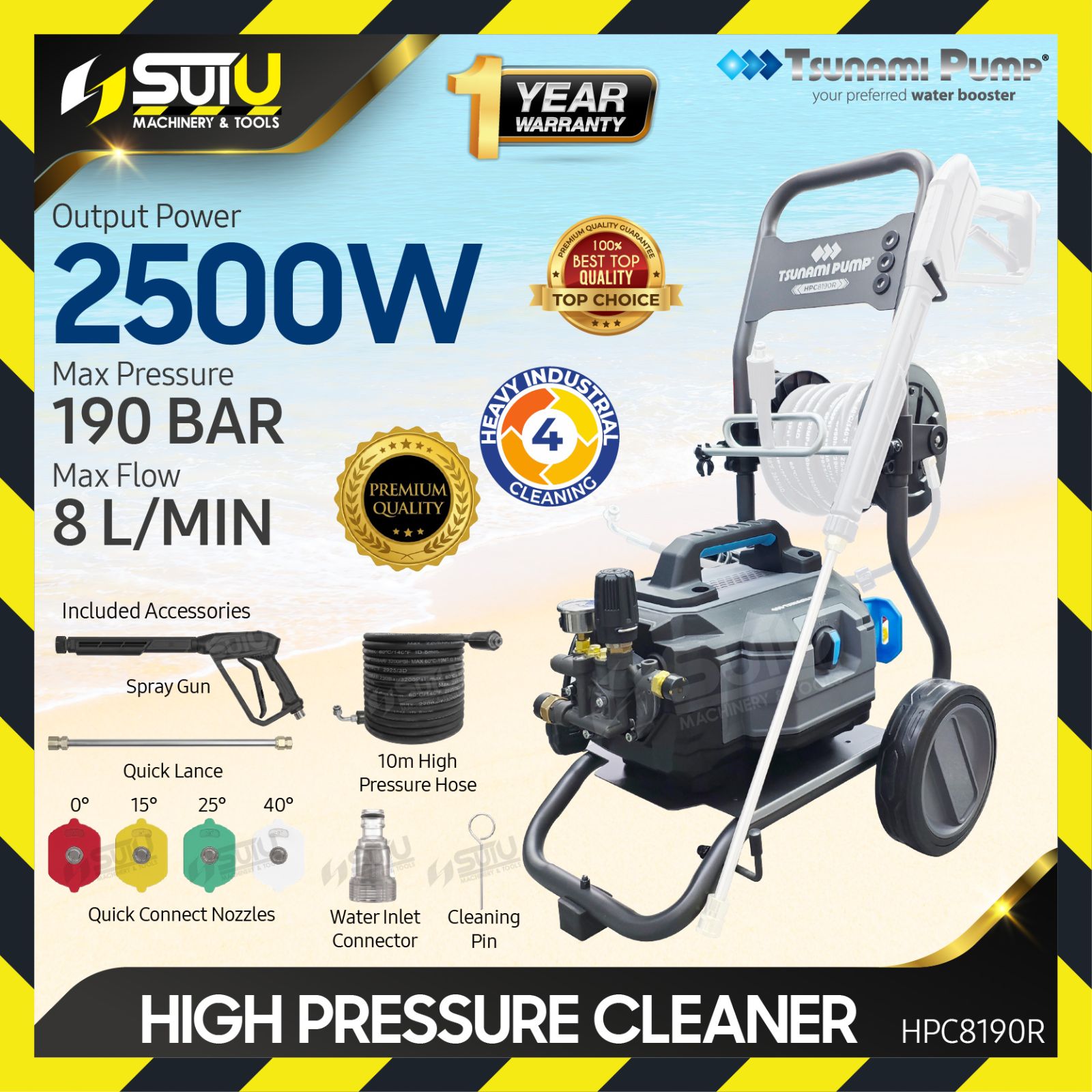 TSUNAMI PUMP HPC8190R 190Bar High Pressure Cleaner / Pressure Washer / Water Jet 2500W