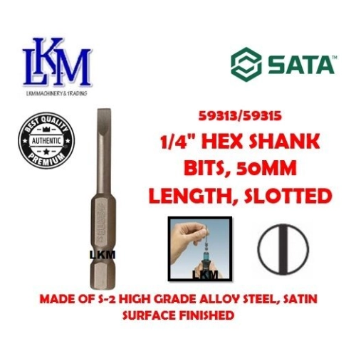 SATA 50313/50315  1/4" HEX SHANK BITS, 50MM LENGTH, SLOTTED