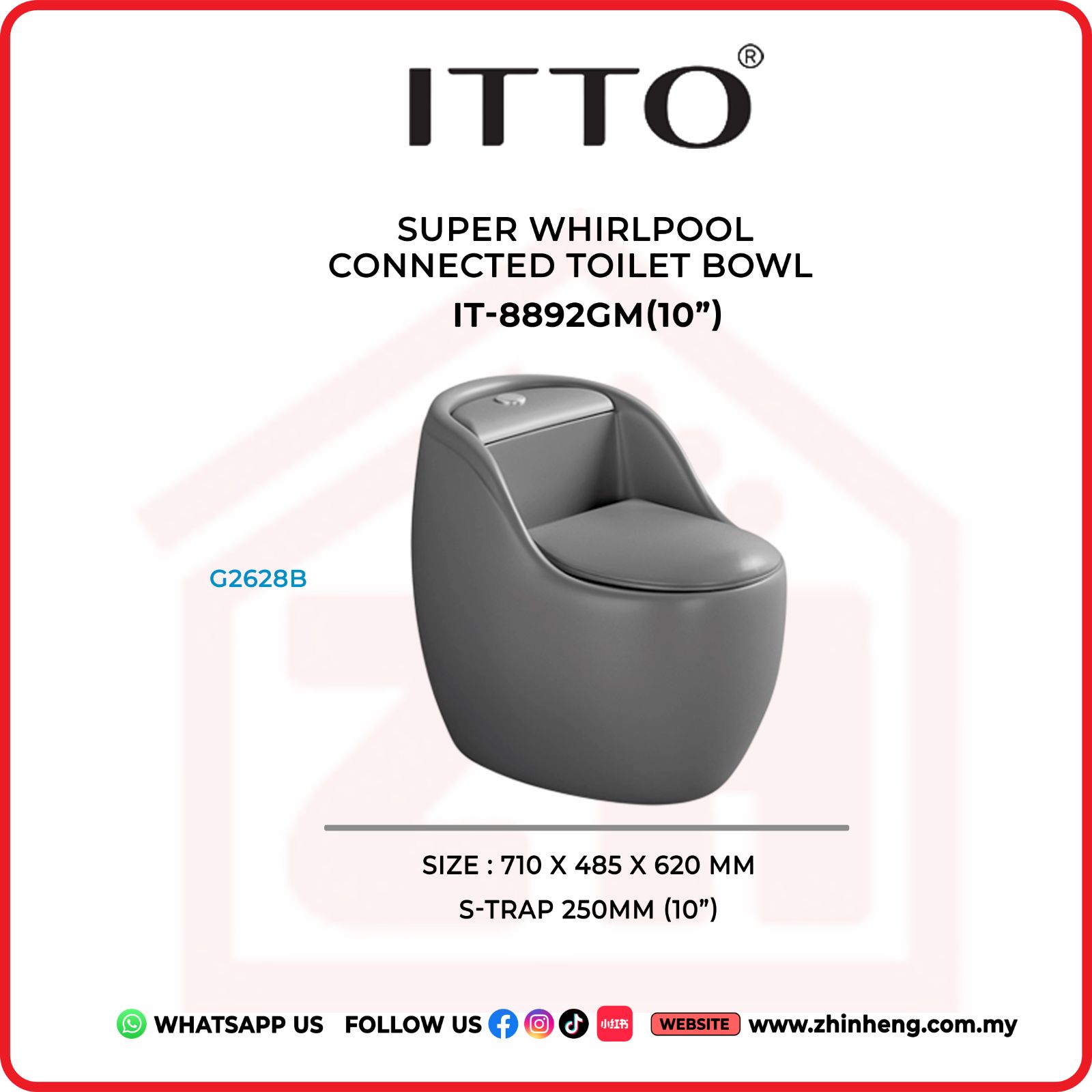 ITTO SUPER WHIRLPOOL CONNECTED TOILET BOWL  IT-8892GM(10")