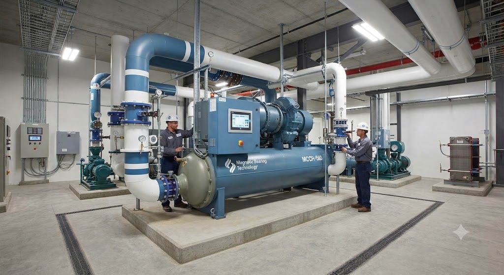 Magnetic bearing centrifugal chiller installation