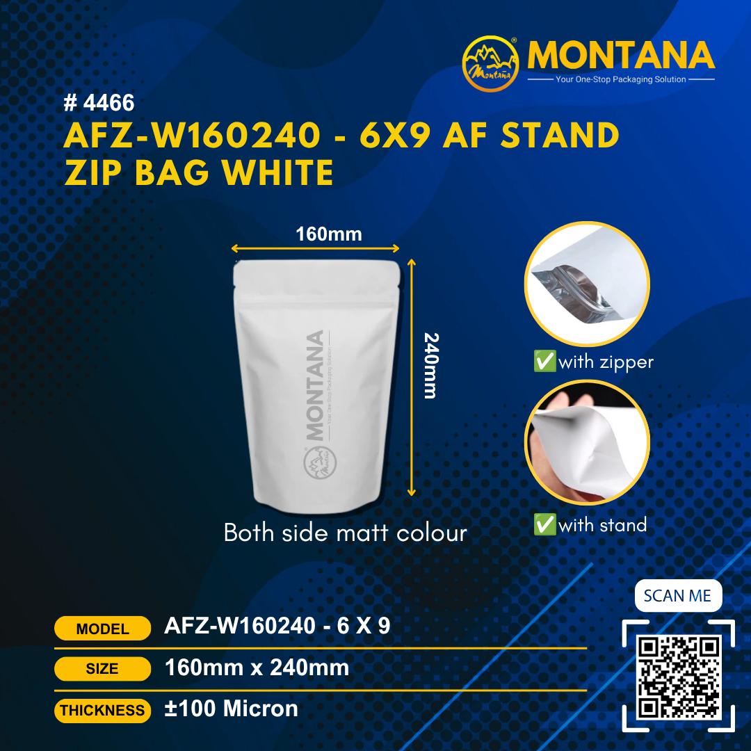 (4466) AFZ-W160240 - 6X9 AF STAND ZIP BAG WHITE