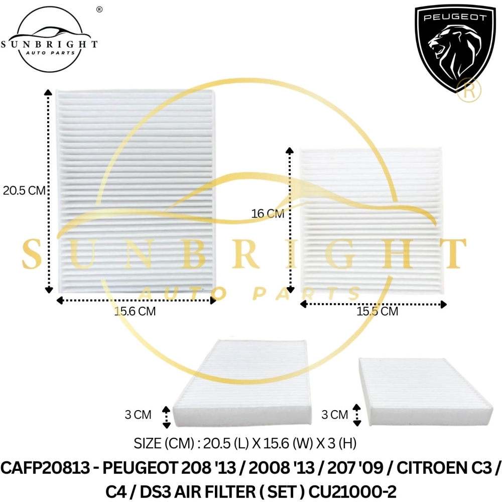 CAFP20813 - PEUGEOT 208 '13 / 2008 '13 / 207 '09 / CITROEN C3 / C4 / DS3 AIR FILTER ( SET ) CU21000-2