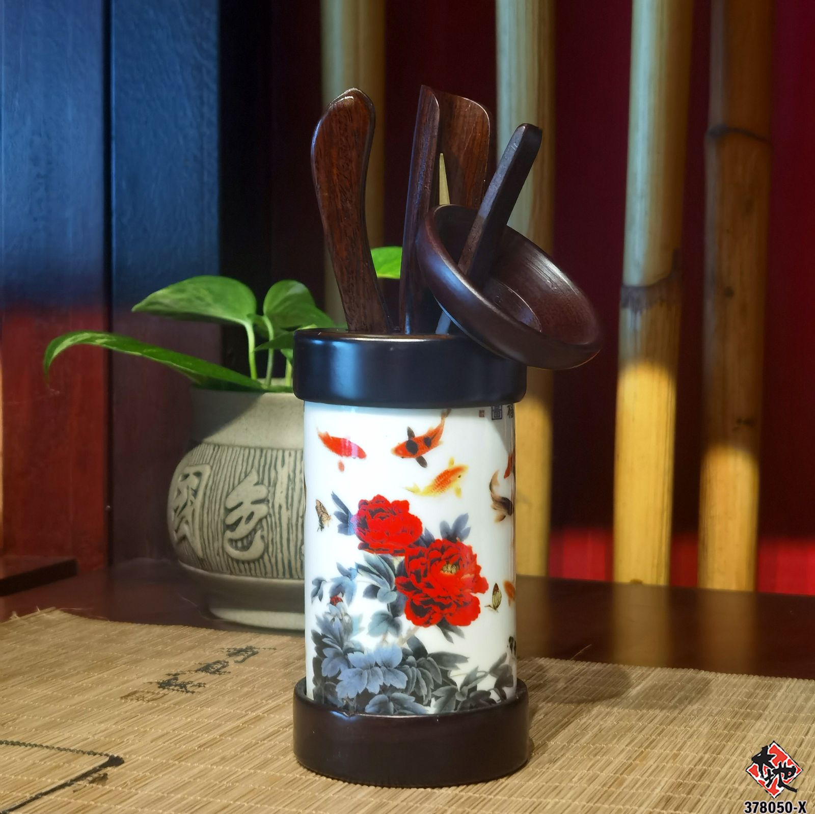 年年有鱼黑檀陶瓷茶道 NIANNIANYOUYU TEA UTENSILS