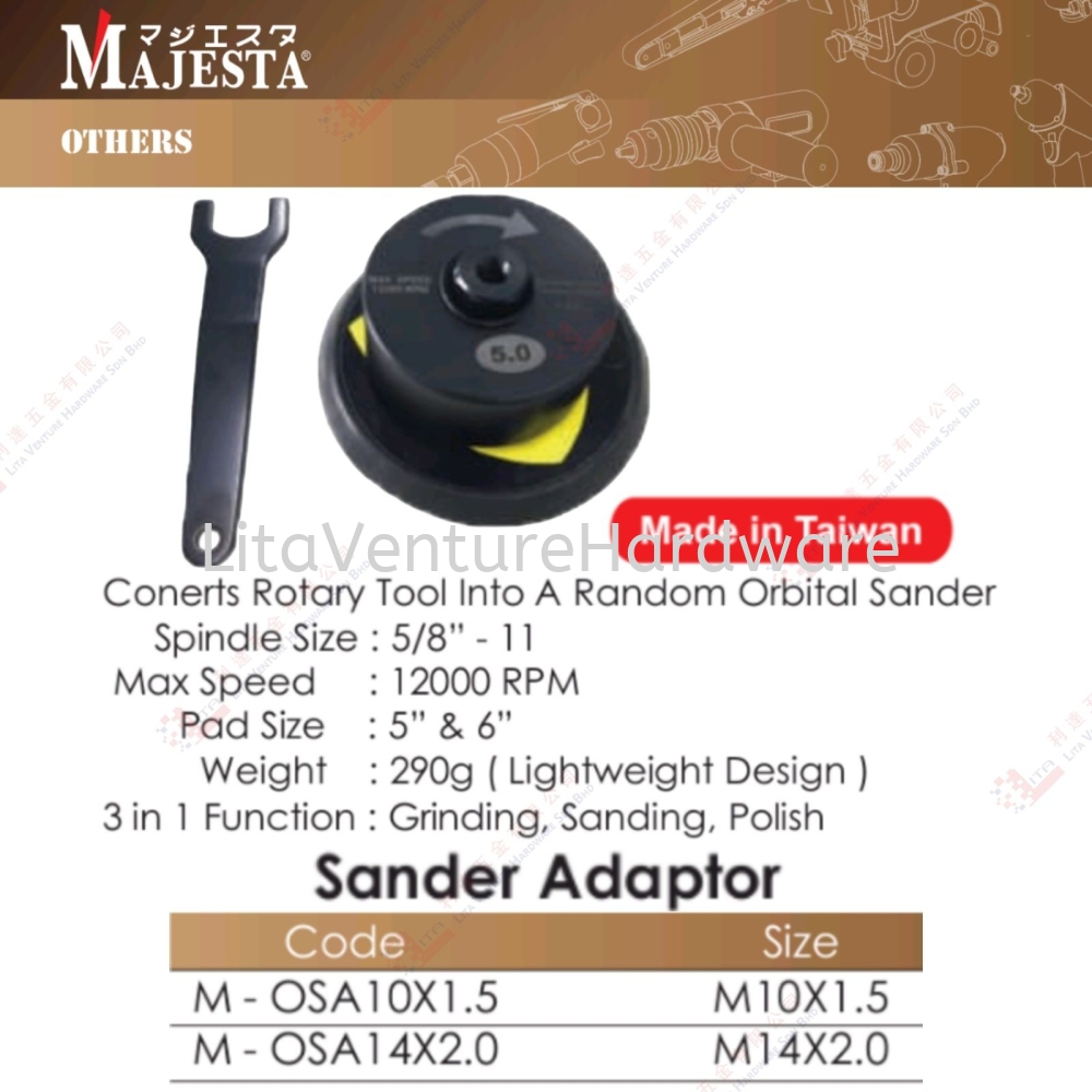 MAJESTA BRAND SANDER ADAPTOR - MOSA10X1.5 MOSA14X2.0